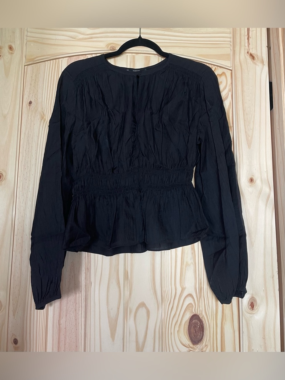 H&M Black Smocked -Waist Blouse